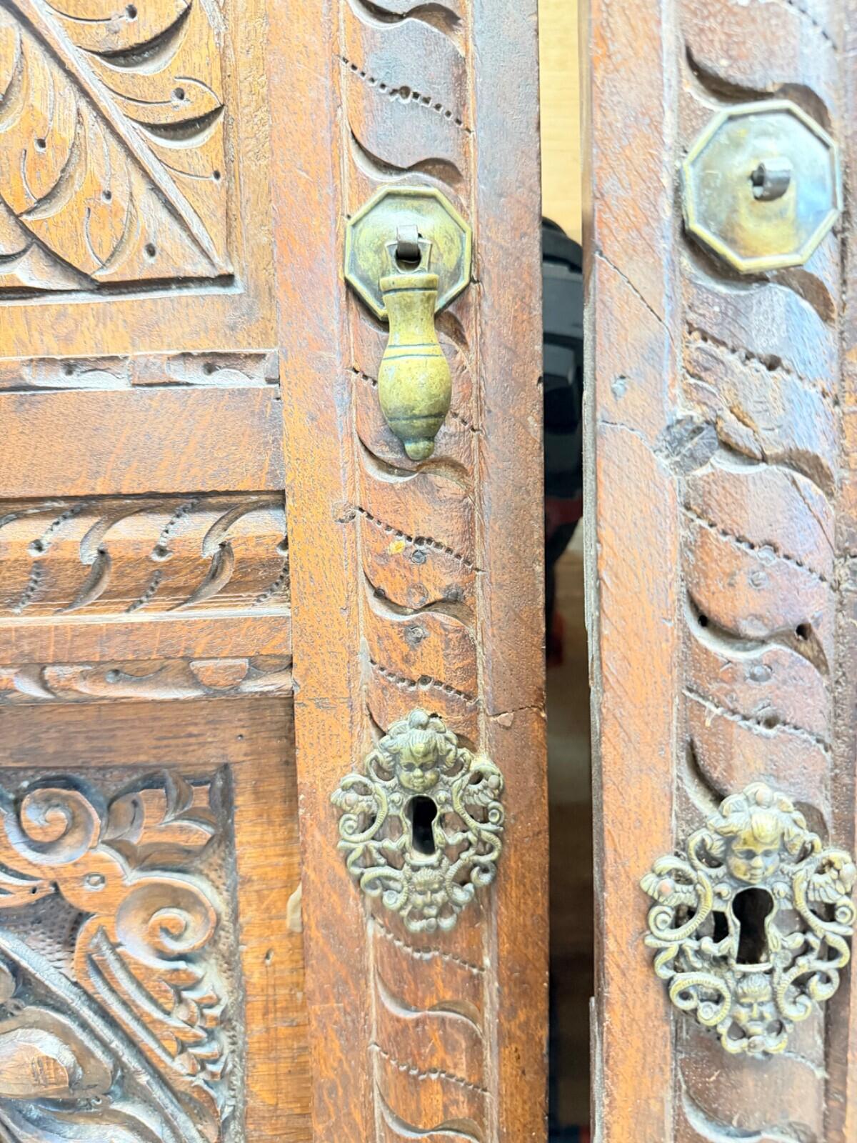 Rare 17th / Early 18th Century Hand Carved Oak Cabinet Doors Gothic Renaissance