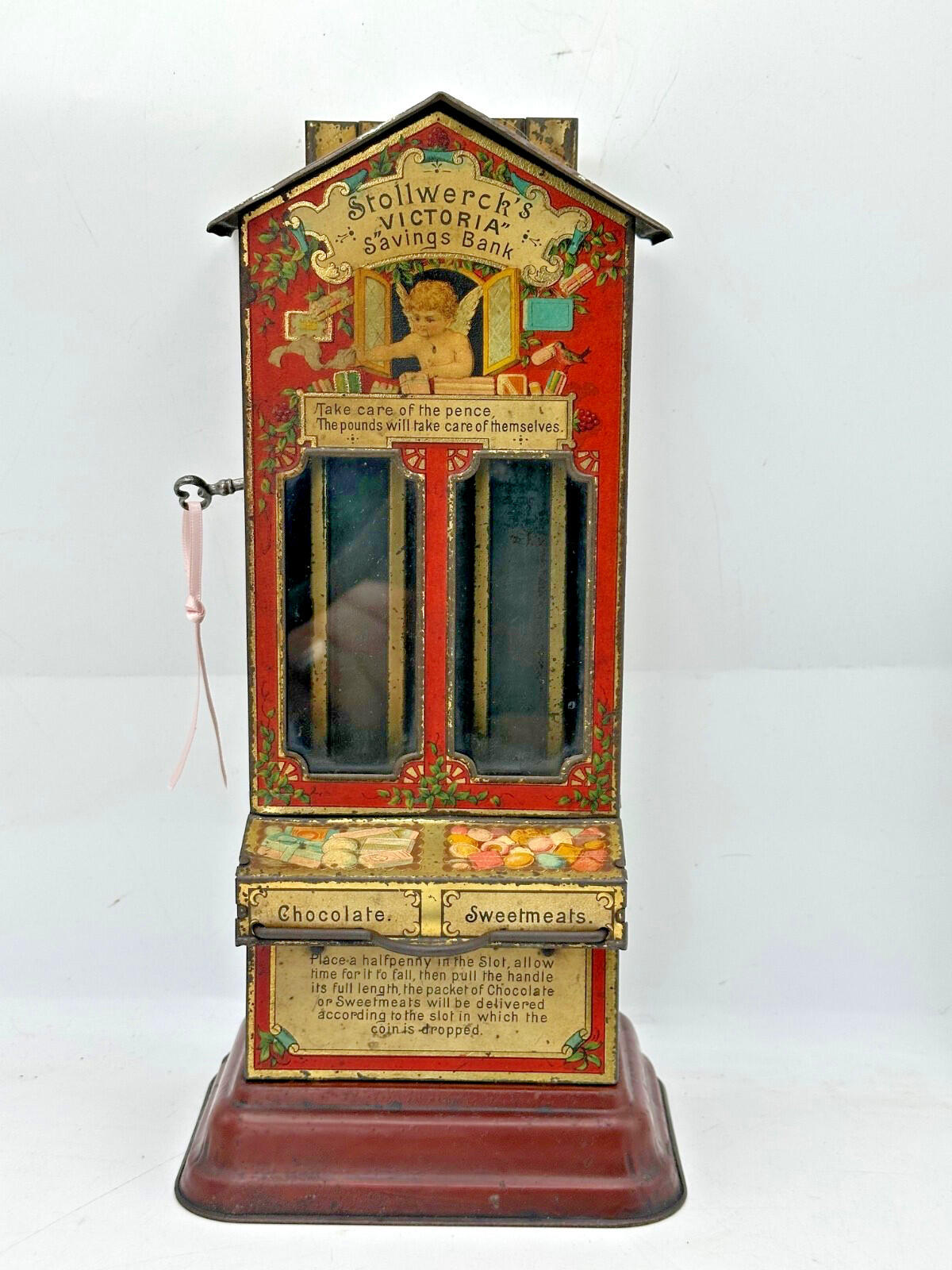 Stollwerck "Victoria" Tin Litho Money Box & Candy Dispenser — Very Rare German