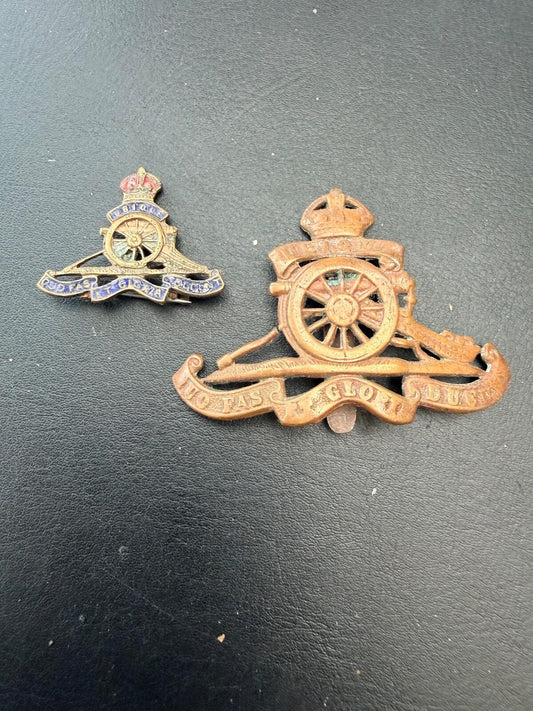 WW1 WW2 Royal Artillery Cap Badge & Sweetheart Badge Enamel Ubique British Army