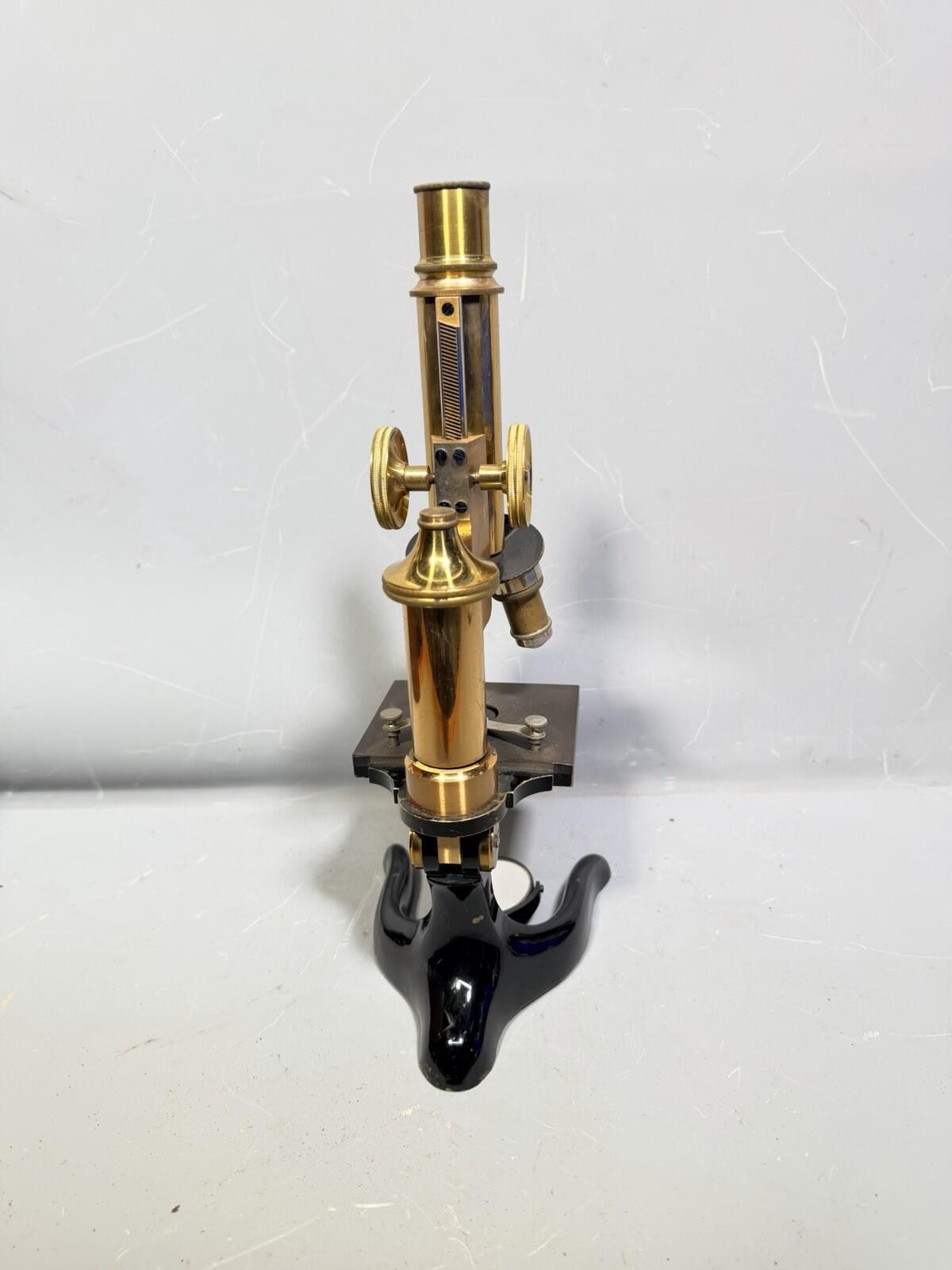 Antique Ernst Leitz Wetzlar Brass Microscope #98485 with Case Circa 1906