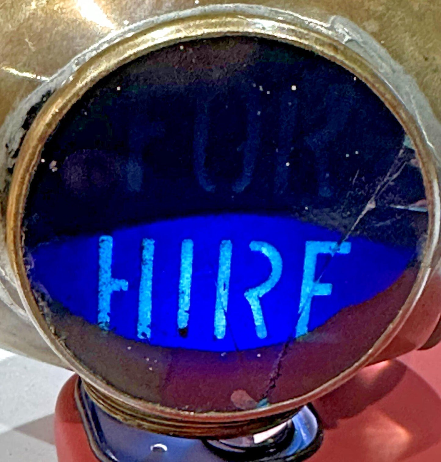 DUCO Taxi “Cab For Hire” diver’s-helmet light by Brown Brothers (brass, 1930s)