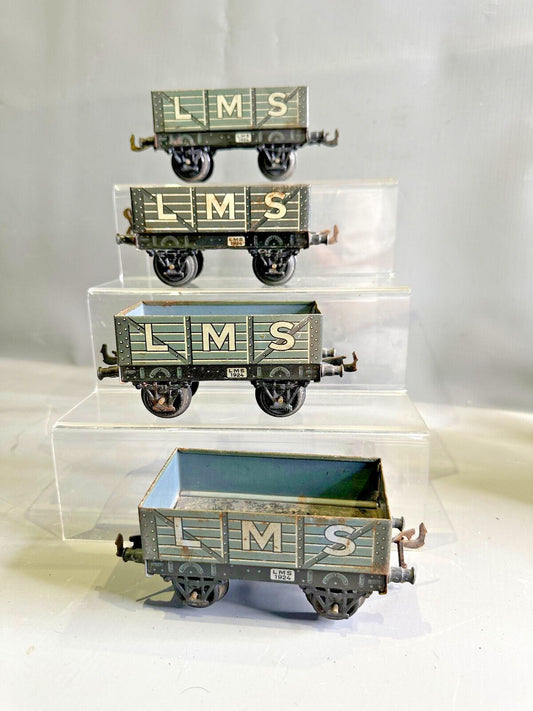 GEBRUDER BING O gauge LMS WAGON'S X 4  scarce C1920's LITHO PRINT, ORIGINAL