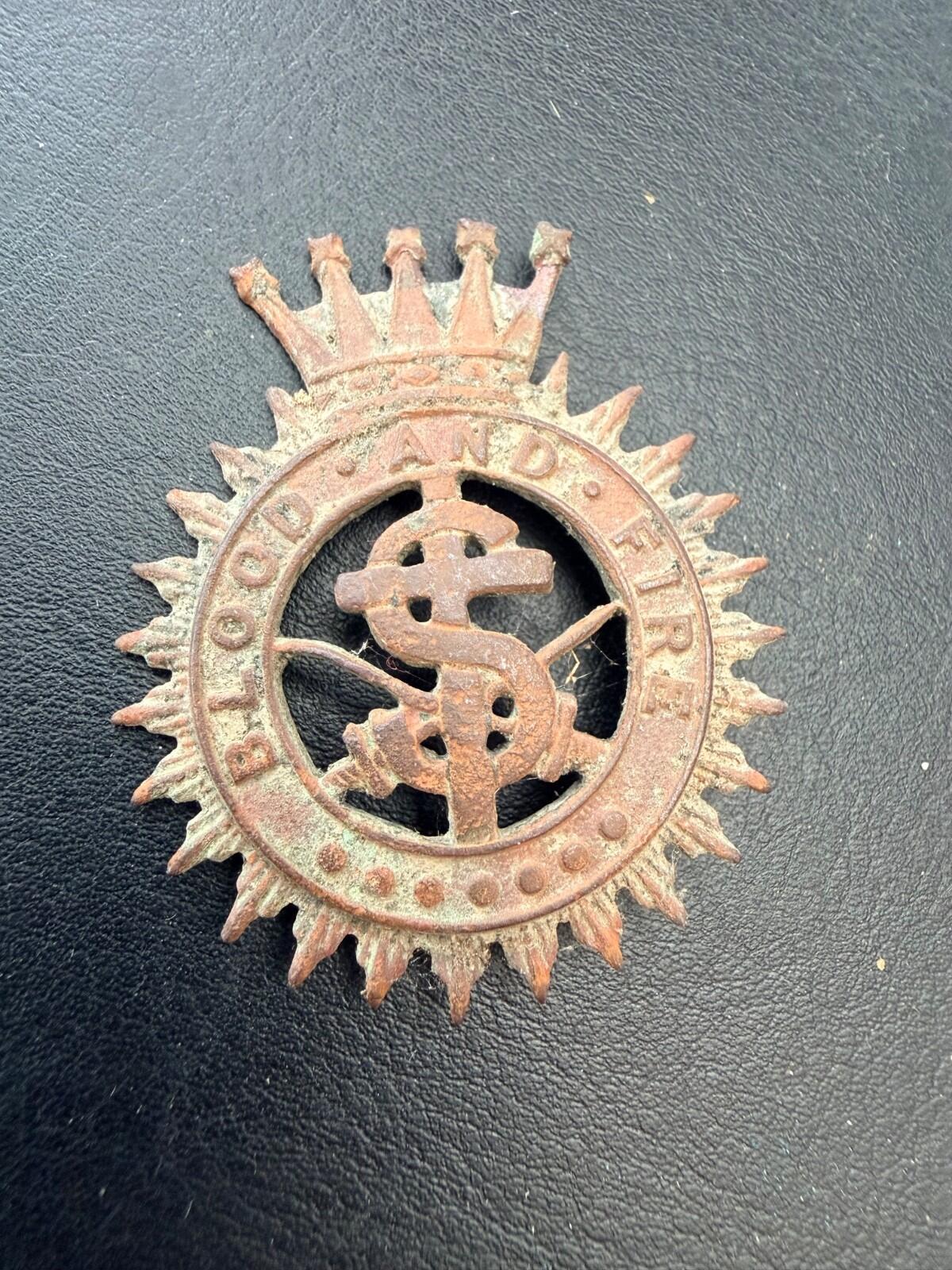 Antique Salvation Army Blood and Fire Badge Victorian Brass Religious Military