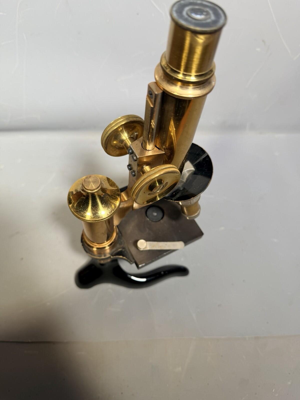 Antique Ernst Leitz Wetzlar Brass Microscope #98485 with Case Circa 1906