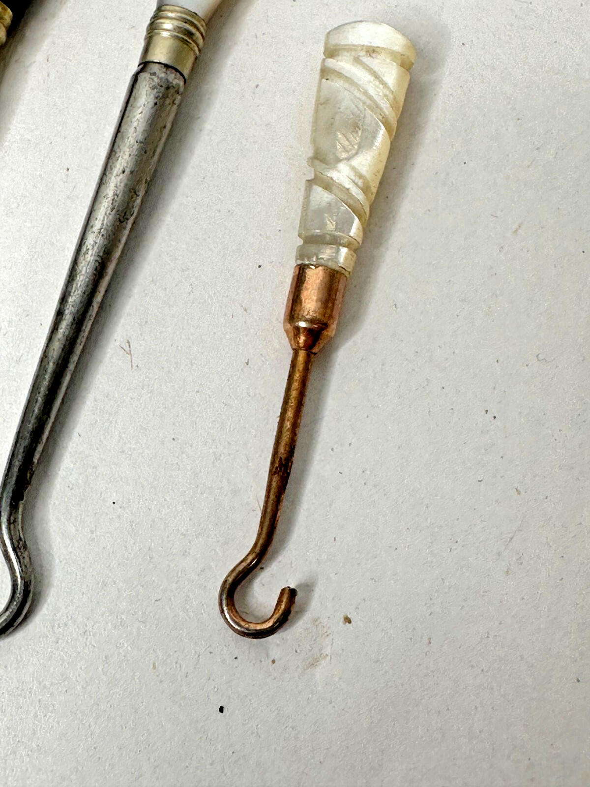 Antique Button Hooks Job Lot – Mother of Pearl, Carved Handles – 19thc