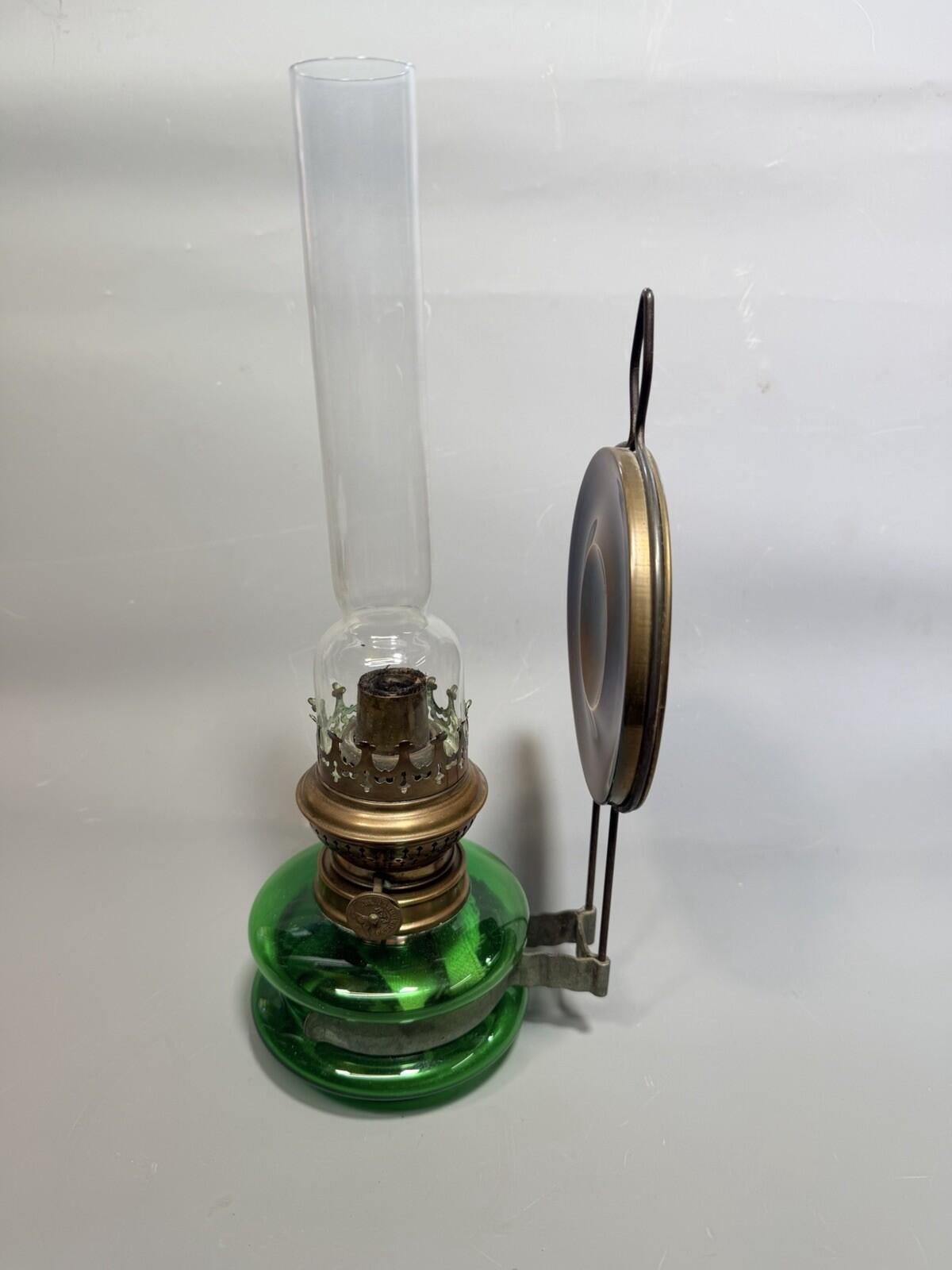 Antique Green Glass Oil Lamp P&A F&M Rundbrenner Burner Victorian Finger Lamp