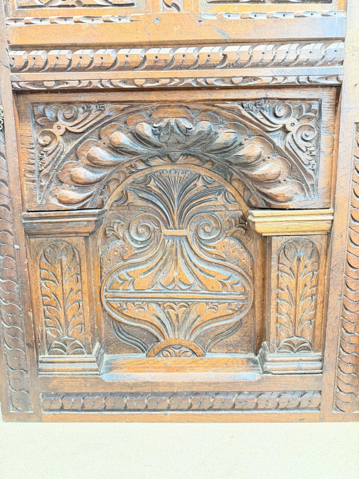 Rare 17th / Early 18th Century Hand Carved Oak Cabinet Doors Gothic Renaissance
