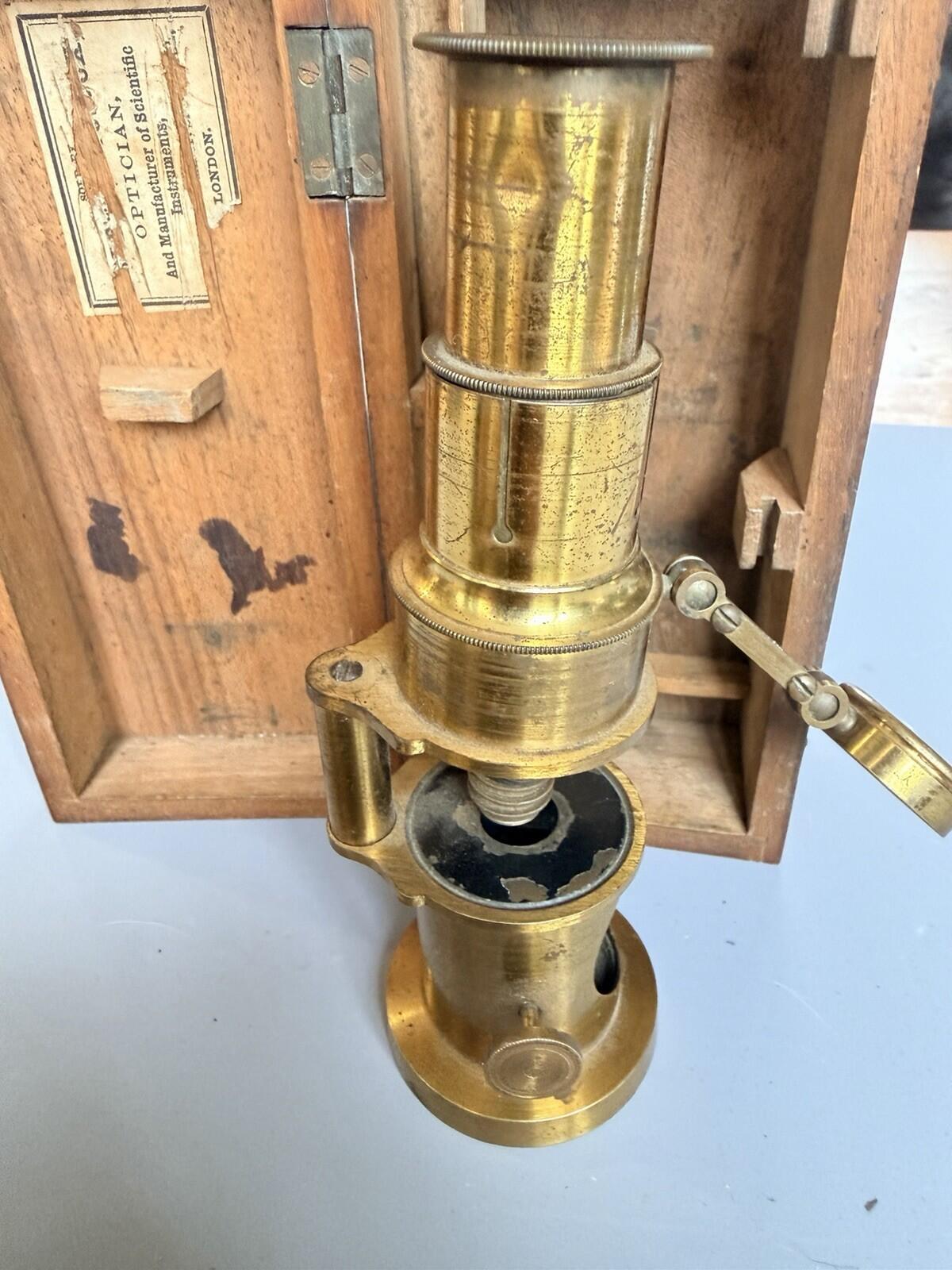 Victorian Brass Field Microscope London Optician Scientific Instrument