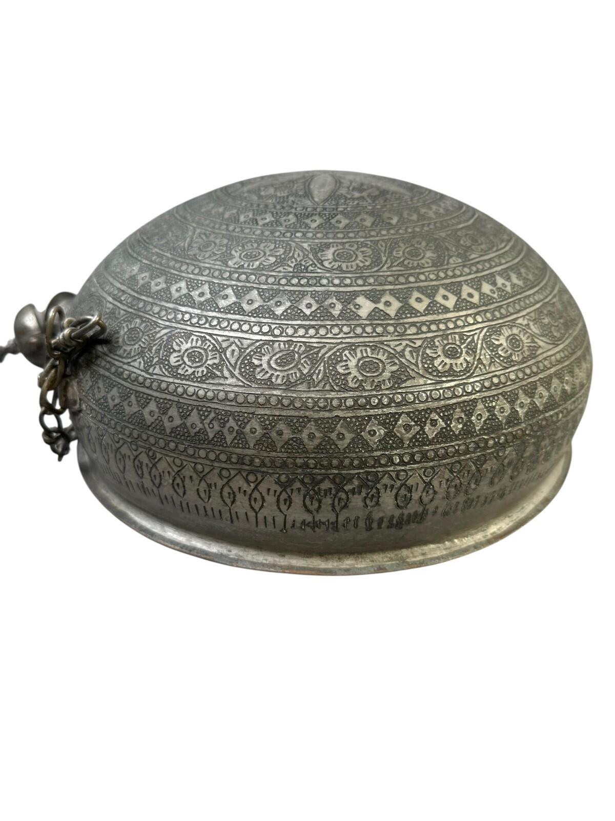 Antique Middle Eastern Engraved Metal Water Flask & Teapot Set – Islamic Persian