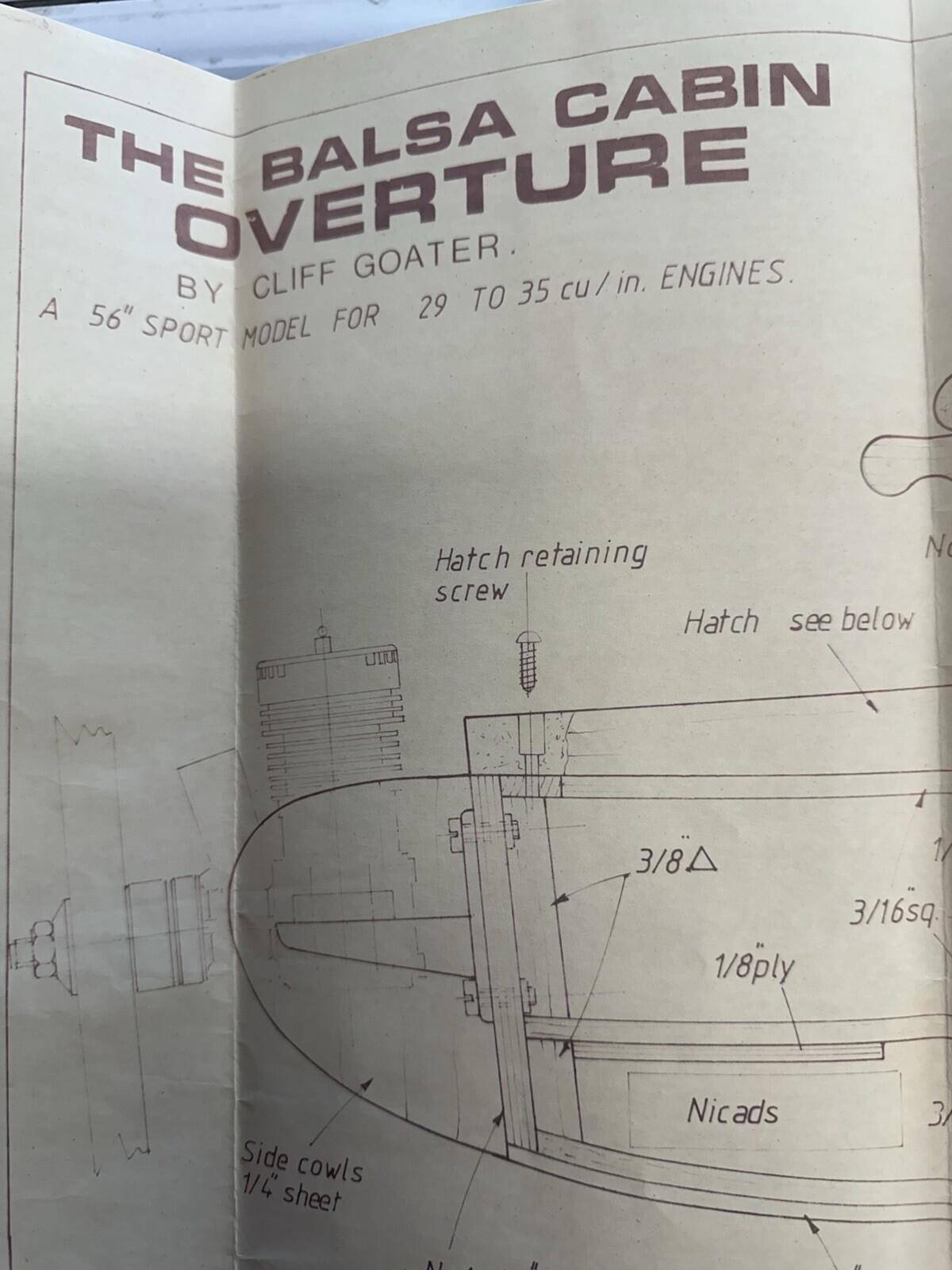 Cliff Goater “OVERTURE” — 56″ Balsa-Cabin Sport Plane Kit (New Old Stock / Vinta