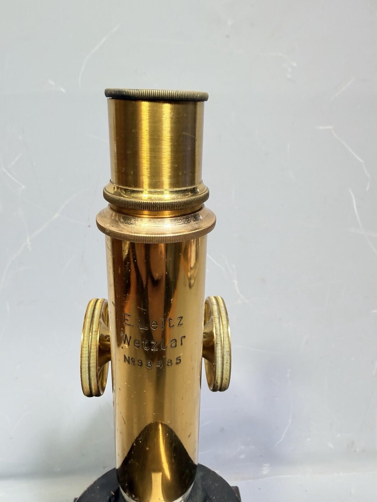 Antique Ernst Leitz Wetzlar Brass Microscope #98485 with Case Circa 1906