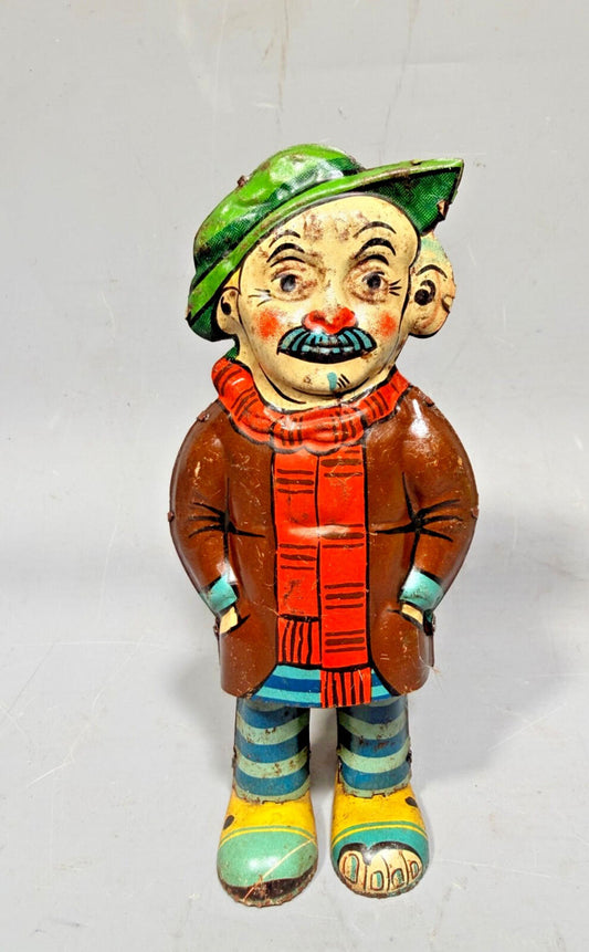 Vintage GAMA Tinplate Wind Up HOBO TRAMP Figure DRGM US Zone Germany c.1940s