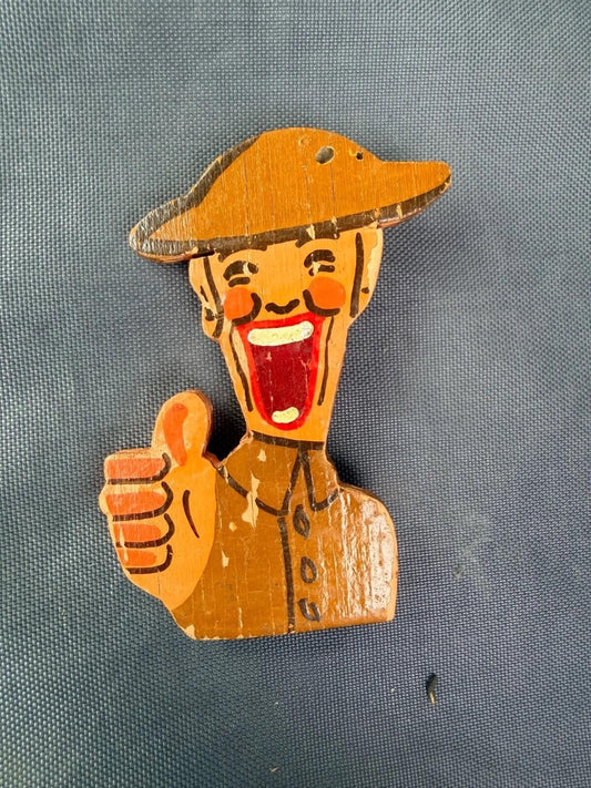 WW2 Tommy British Soldiers Painted Wood Pin Brooch Badge Original Rare