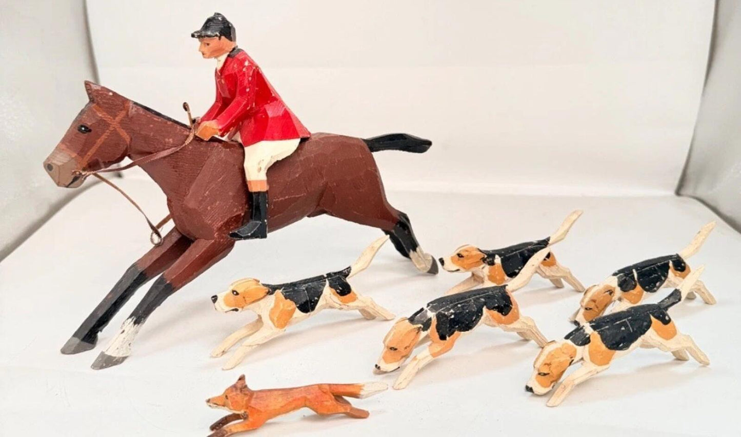 Forest Toys Brockenhurst rare hand carved hunt with fox Frank Whittingtons