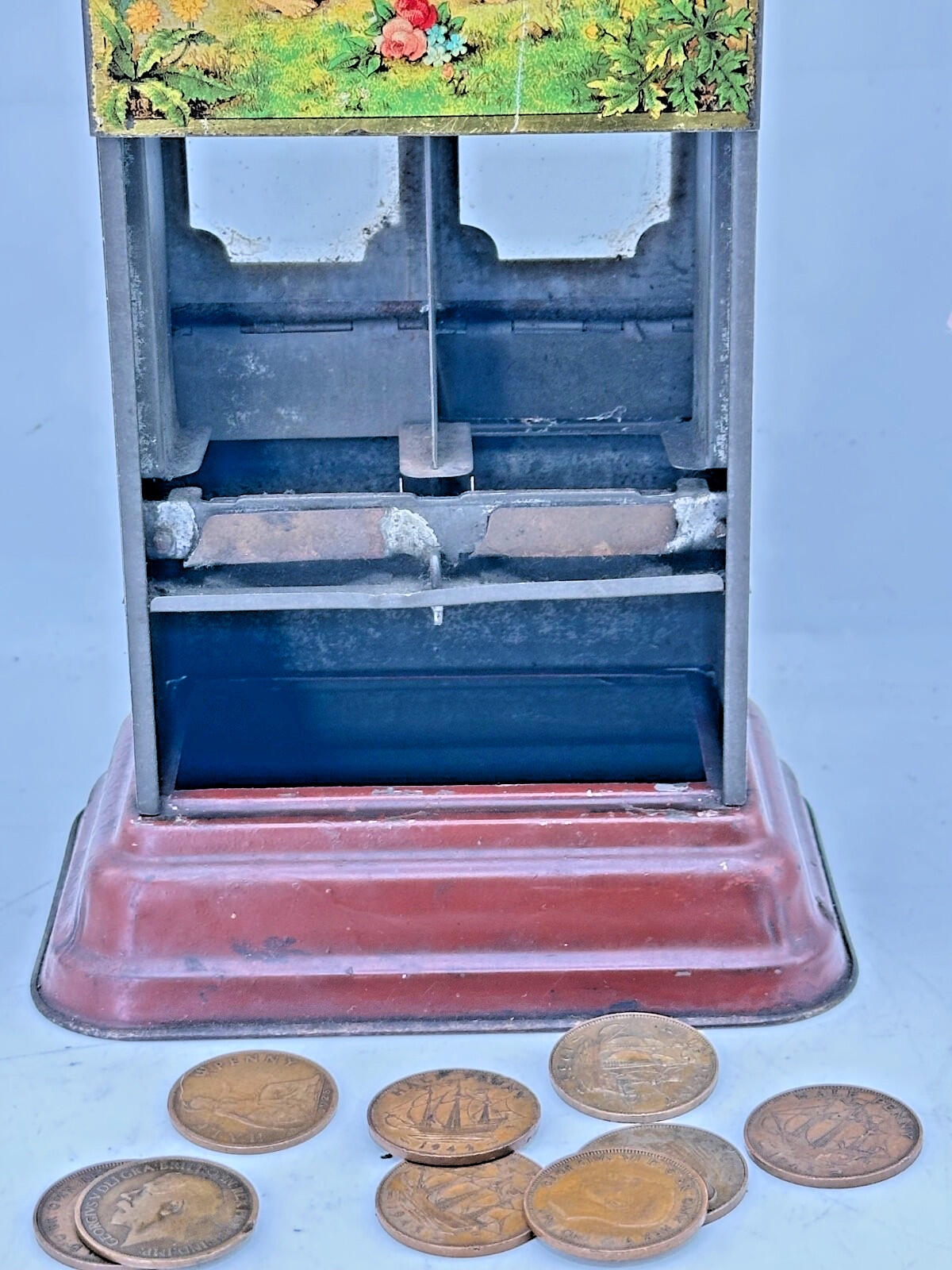 Stollwerck "Victoria" Tin Litho Money Box & Candy Dispenser — Very Rare German