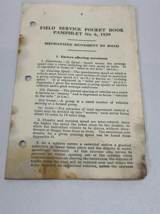 WW2 Pamphlet - Mechanised Movement By Road No 6 1939