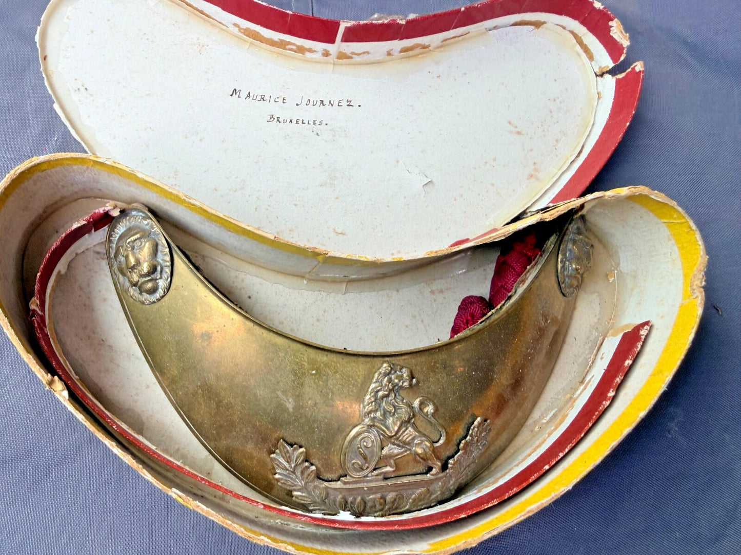 antique Belgian Military Gorget Lion Crest Maurice Journez Brussel