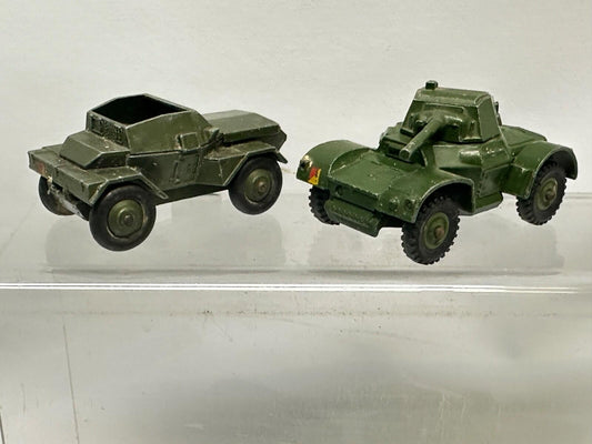 dinky toys army lorries x2 - army armoured car & scout car play worn