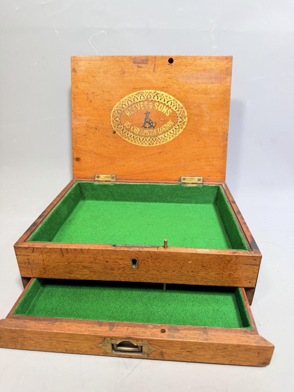 Reeves & Son Cheapside Mahogany Artist Paint Box Victorian Upcycle 19th C