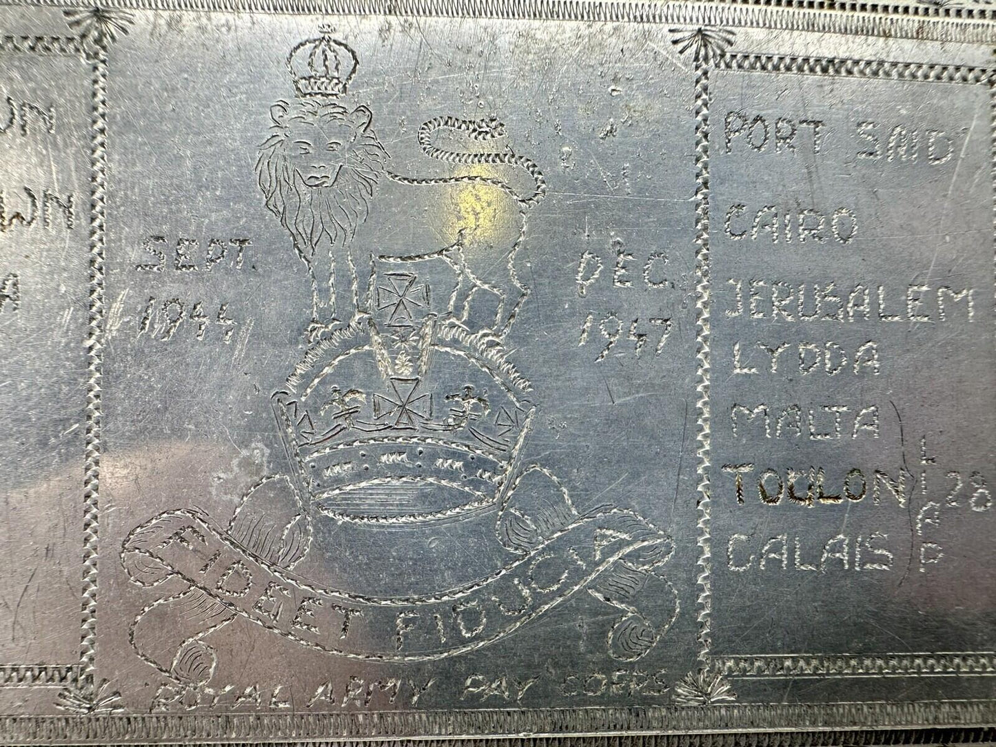 WW2 Trench Art Aluminium Cigarette Box Middle East prisoner of war