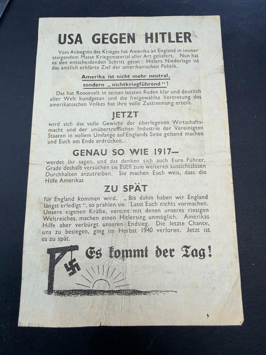 WW2 Allied Propaganda Leaflet “USA Gegen Hitler” German Language WWII Original