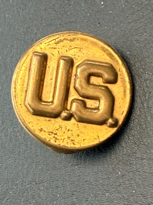 WW1 WW2 US Army Collar Disc PIN Back Brass Military Insignia Original