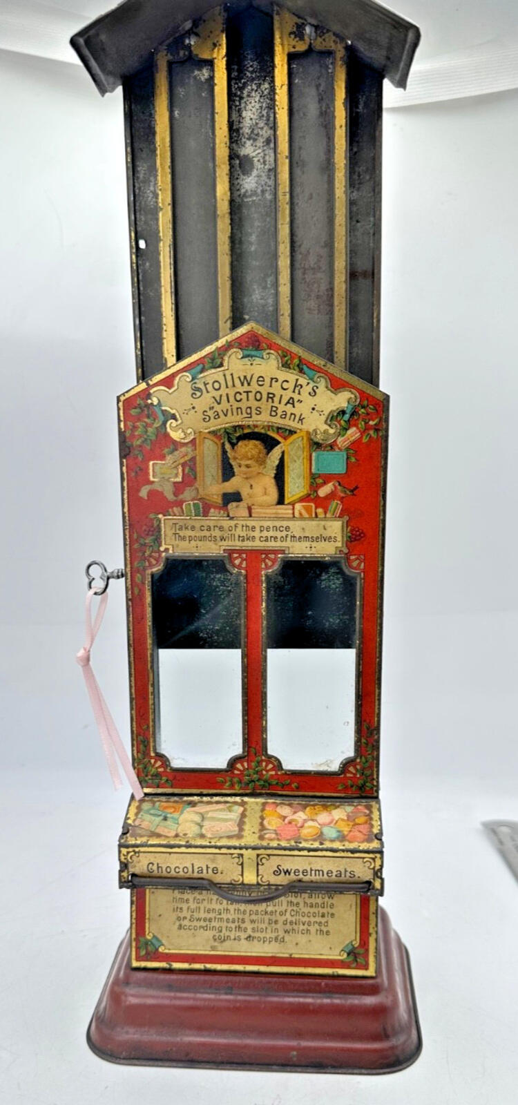 Stollwerck "Victoria" Tin Litho Money Box & Candy Dispenser — Very Rare German