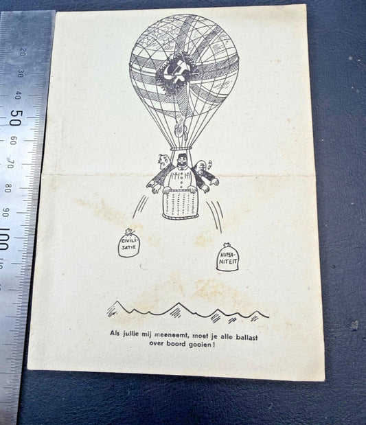 WW2 German Propaganda Postcard Balloon Cartoon Belgium Occupation Political
