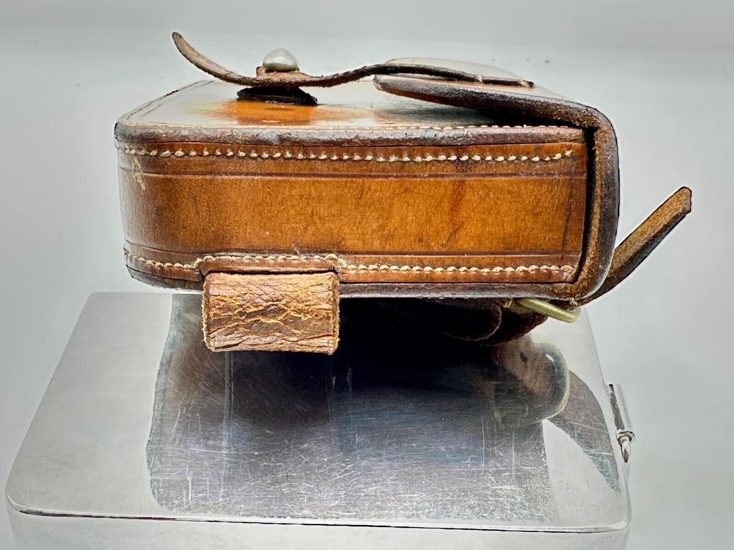 james Dixon Leather-Cased Saddle Fitting Sandwich Tin — Hunting Collectable
