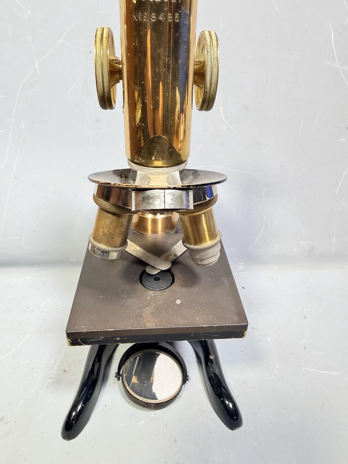 Antique Ernst Leitz Wetzlar Brass Microscope #98485 with Case Circa 1906