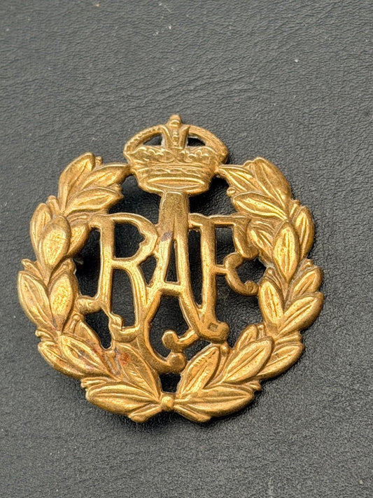 ww2 RAF cap badge brass luged kings crown genuine