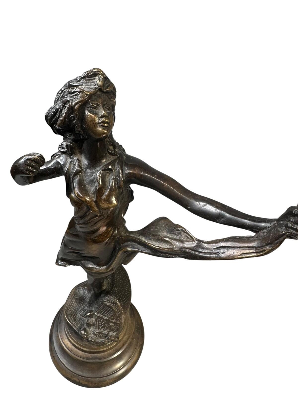 Antique Art Nouveau Bronze Sagittarius Lady Archer Statue c1900 Zodiac Fig 40cm