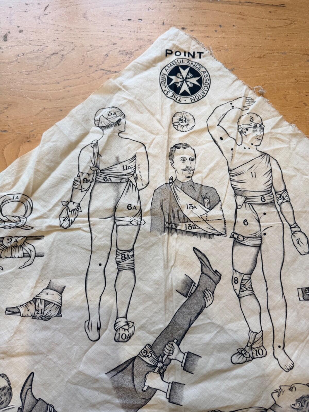 WW1 St John Ambulance Triangular Bandage Instruction Cloth First Aid Training