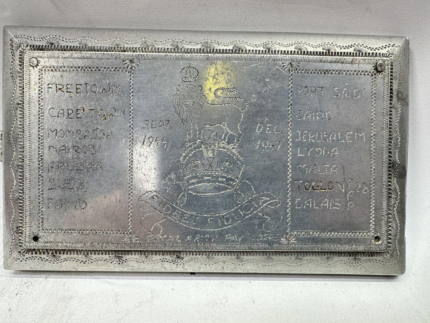 WW2 Trench Art Aluminium Cigarette Box Middle East prisoner of war