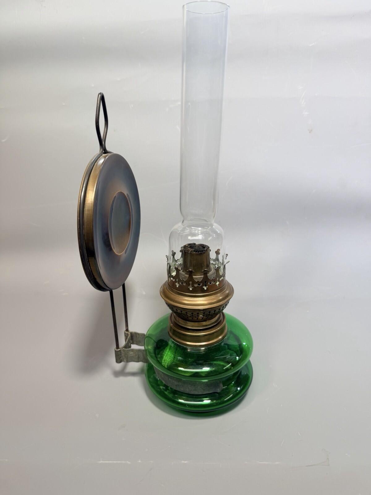 Antique Green Glass Oil Lamp P&A F&M Rundbrenner Burner Victorian Finger Lamp