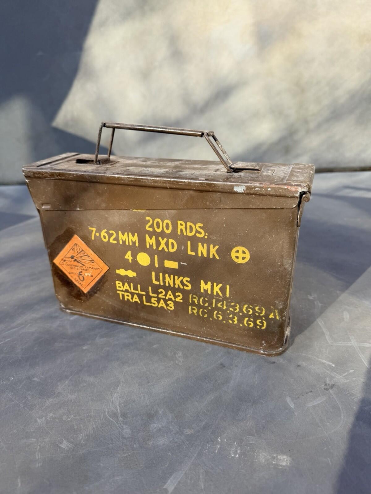 British Army 7.62mm  Cal Ammo Tin genuine item Original Paint 1970’s 200 Round