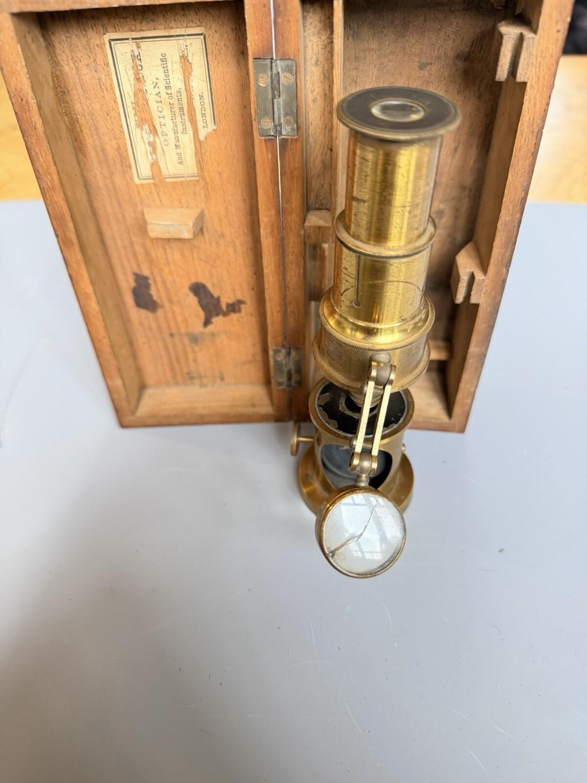 Victorian Brass Field Microscope London Optician Scientific Instrument