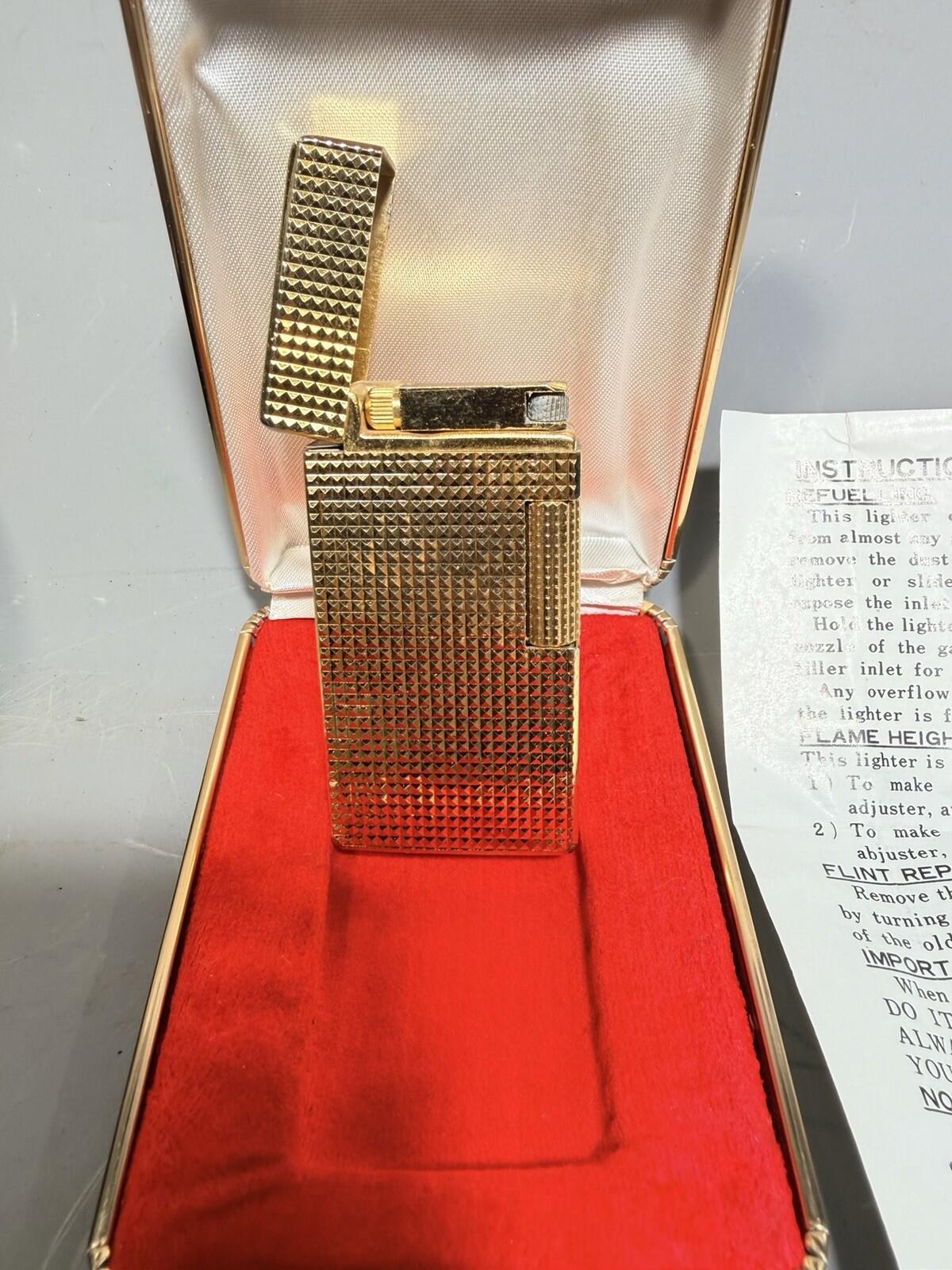 Vintage Hadson Triumph Lighter Gold Tone Japan Table Lighter w Case Mid Century
