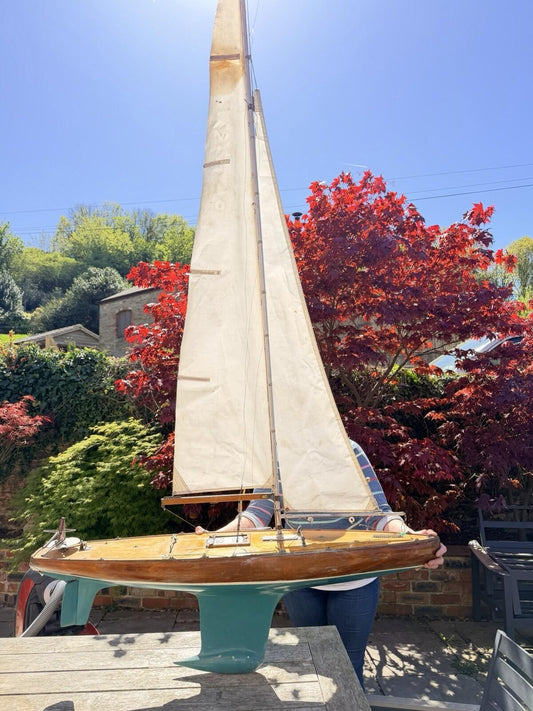 Vintage Marblehead Class RC Racing Yacht 130cm Wooden Sailing Boat Pond Yacht