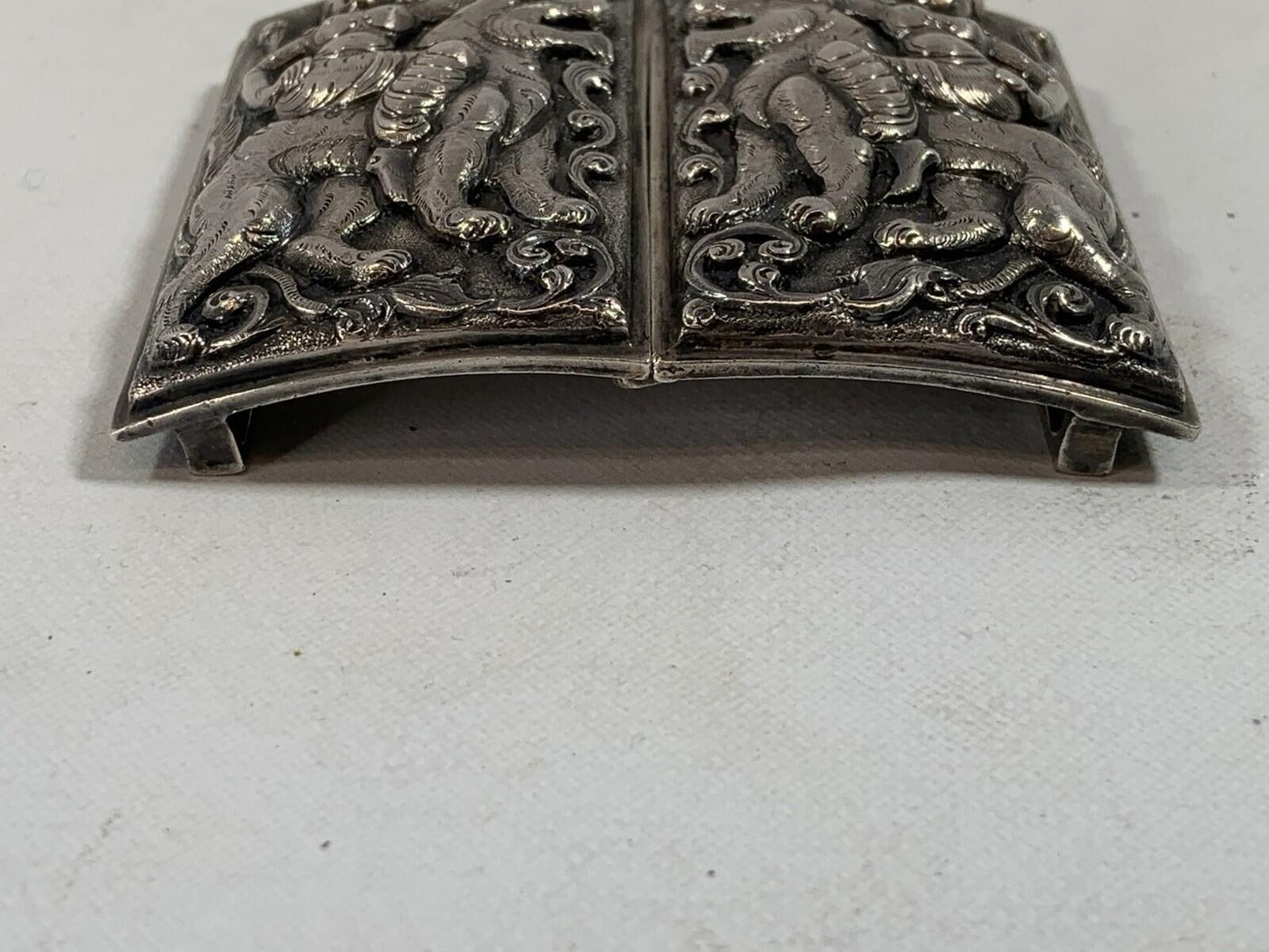 Antique Indian Hindu Goddess Lion Silver Tone Large Belt Buckle Relief