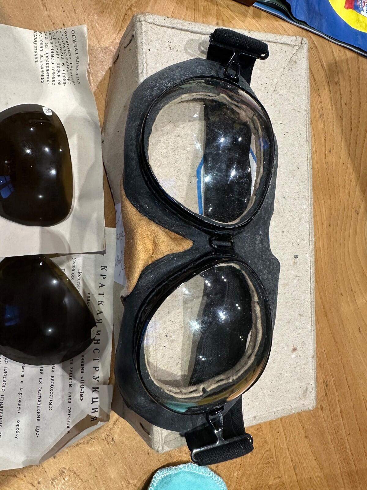 Vintage PO-1M Pilot Goggles USSR 1988 with Spare Dark Lenses and Documents nos