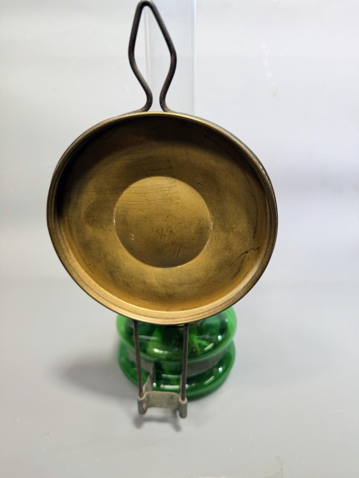Antique Green Glass Oil Lamp P&A F&M Rundbrenner Burner Victorian Finger Lamp