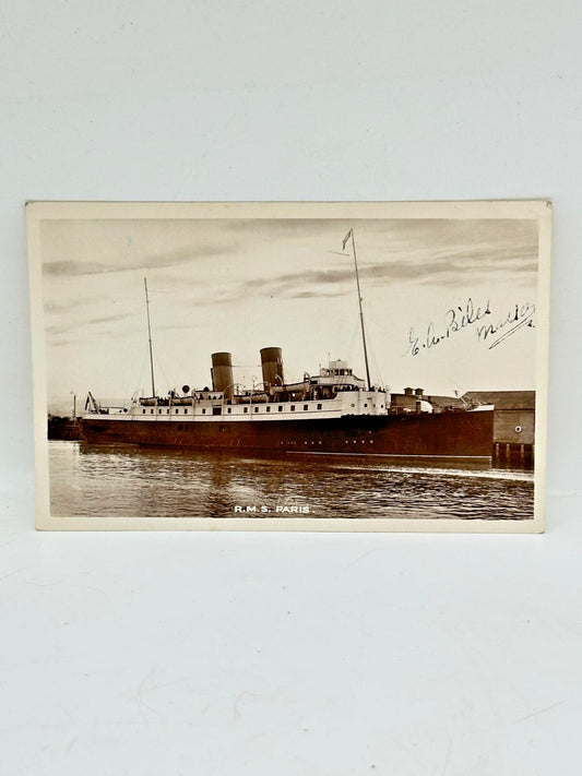 WW1 postcard- R.M.S. PARIS real photo card signed to front