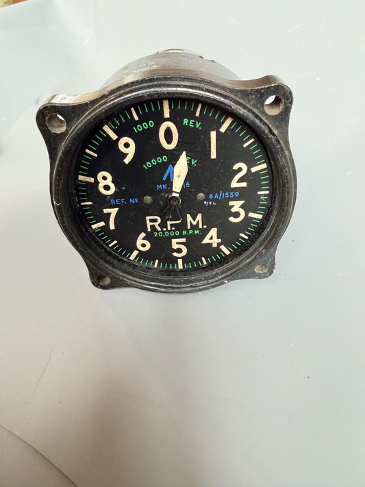 WWII RAF Lancaster Aircraft Tachometer RPM Gauge 6A/1559 Air Ministry MK IIA