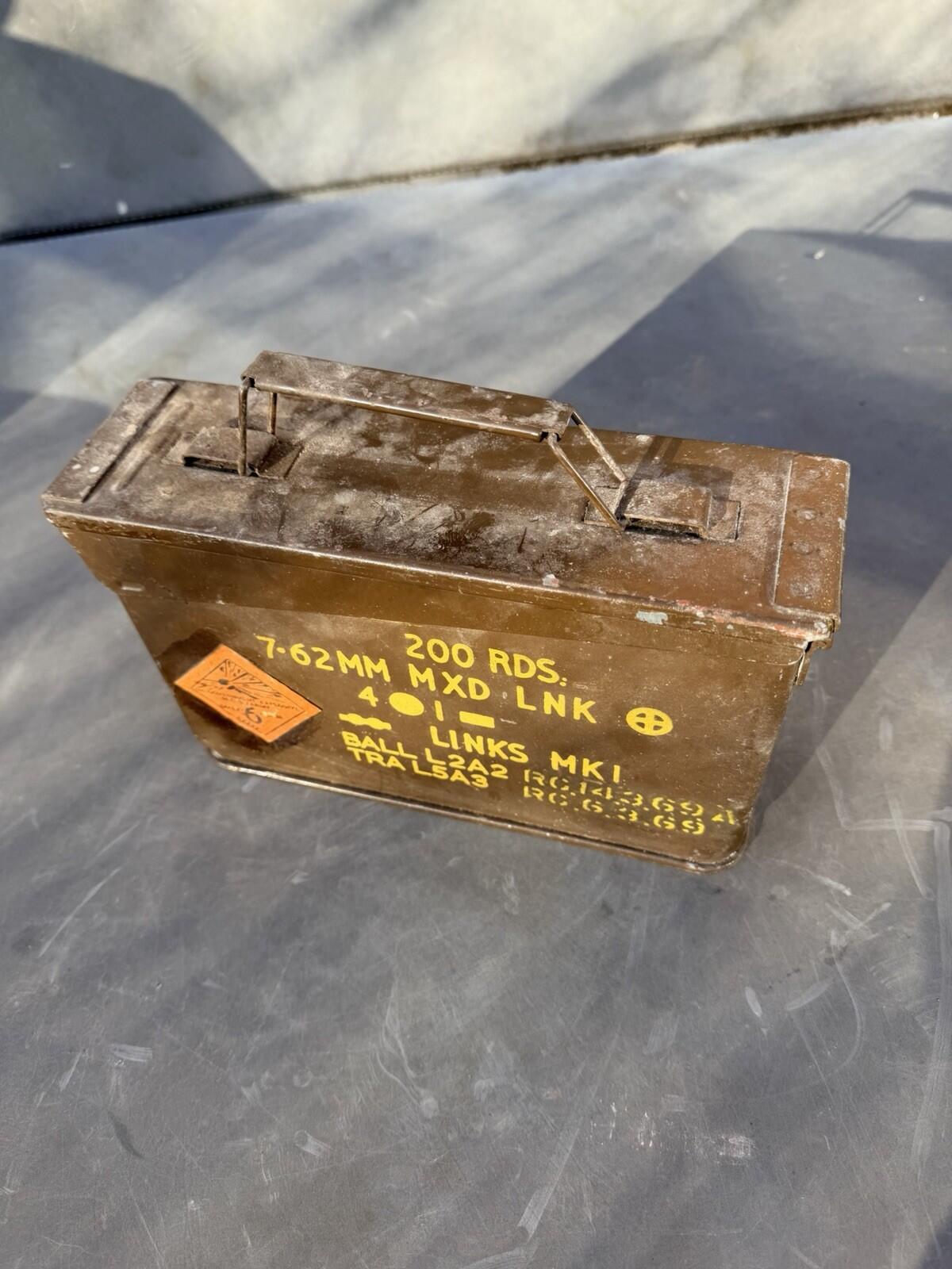 British Army 7.62mm  Cal Ammo Tin genuine item Original Paint 1970’s 200 Round