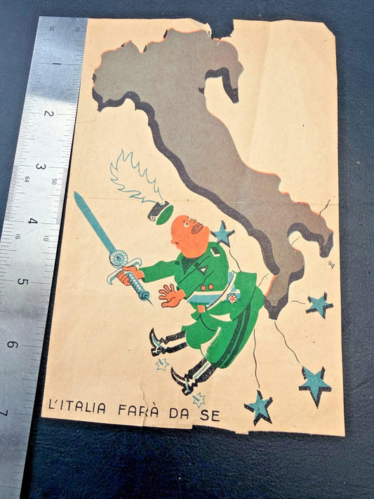 WW2 Italian Anti-Fascist Propaganda Leaflet Italy Map Cartoon Original WWII
