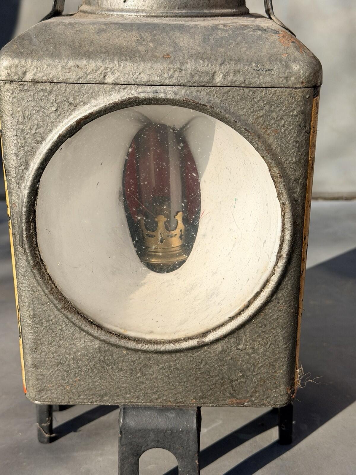 RAILWAY LANTERN GERMAN KOSMO KEROSENE LAMP Antique Complete With Burner & Flue
