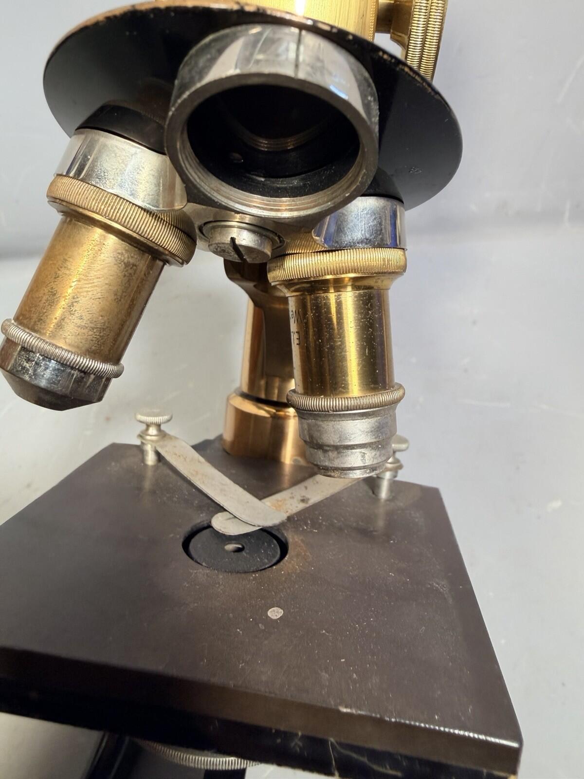 Antique Ernst Leitz Wetzlar Brass Microscope #98485 with Case Circa 1906