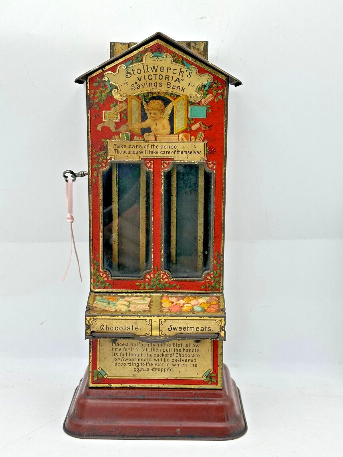 Stollwerck "Victoria" Tin Litho Money Box & Candy Dispenser — Very Rare German