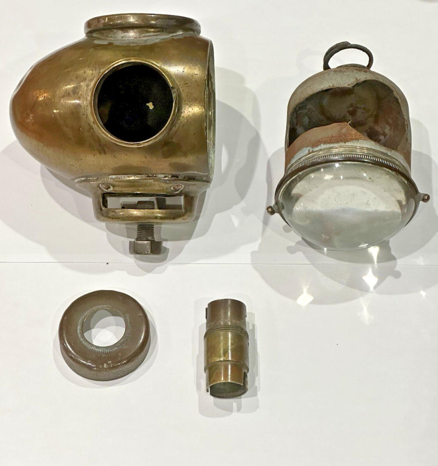 DUCO Taxi “Cab For Hire” diver’s-helmet light by Brown Brothers (brass, 1930s)